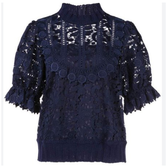 SEA New York‎ The Abby Lace Puff Sleeve Top / Navy XS - Picture 1 of 10